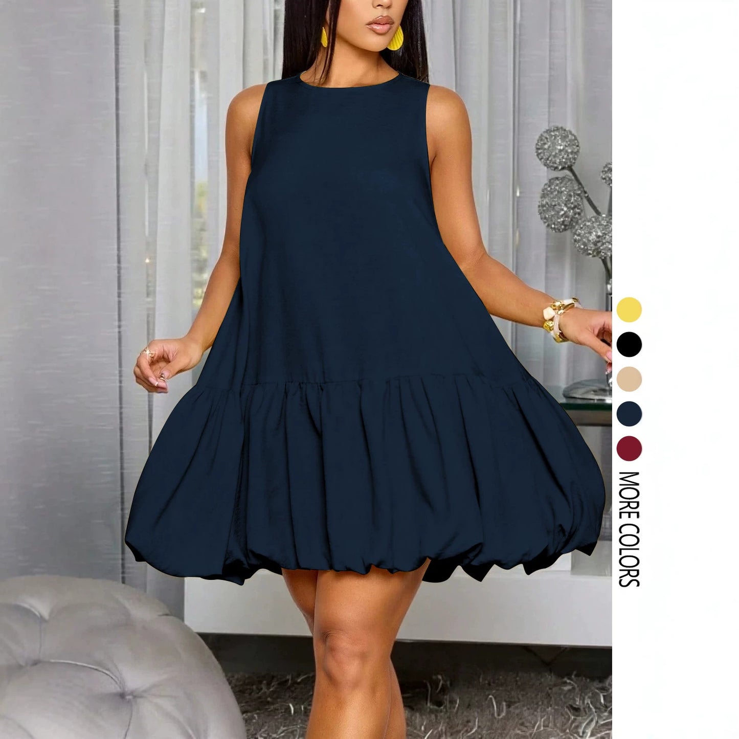 VVZ Sleeveless round-neck puff-sleeve dress