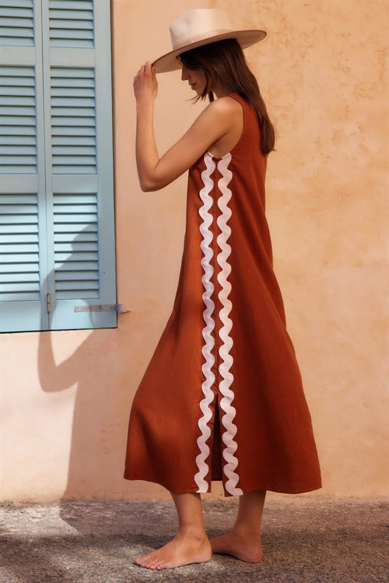 VVZ Casual Sleeveless Deep V-Neck Maxi Dress