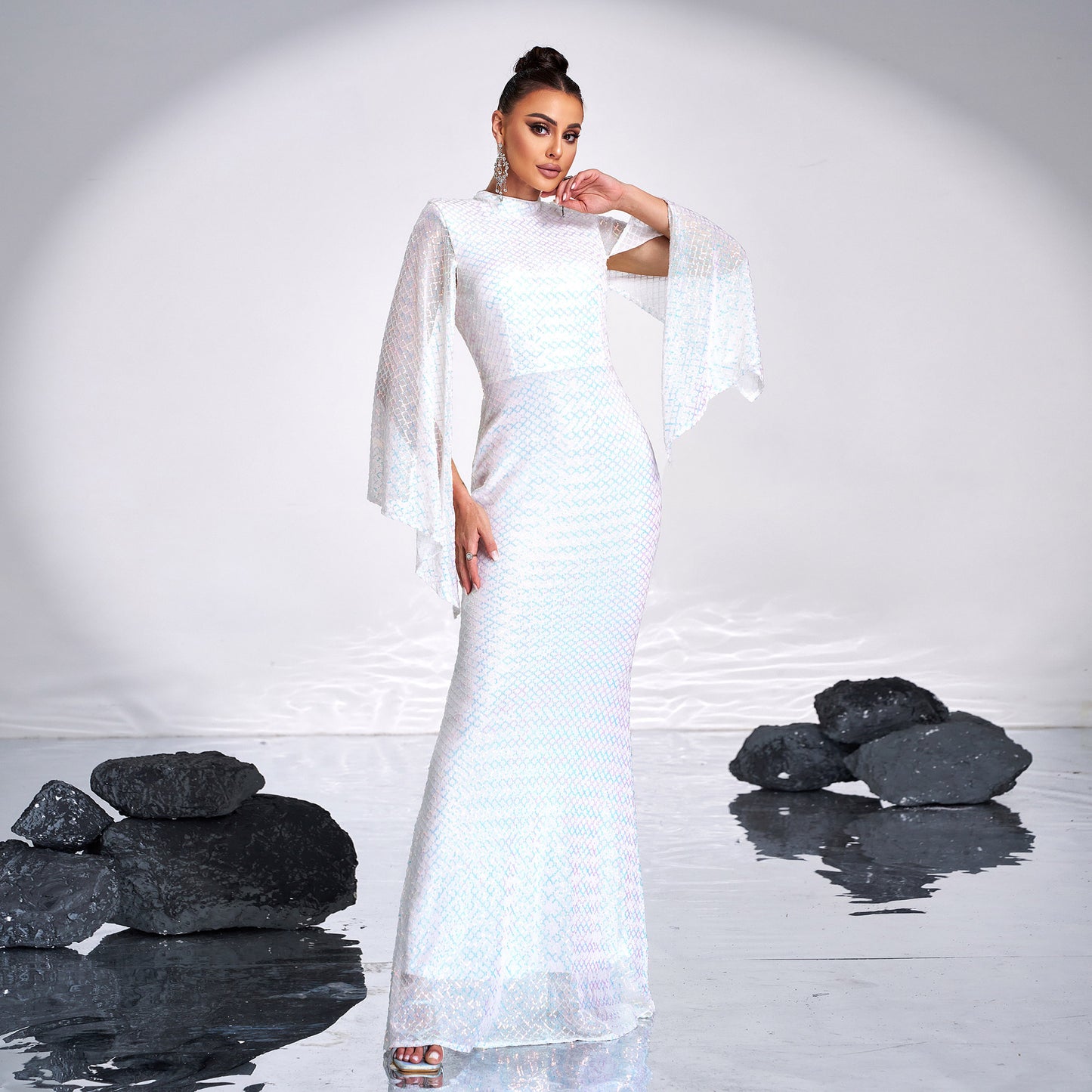 VVZ Women's Long-Sleeve Sexy Long Evening Gown