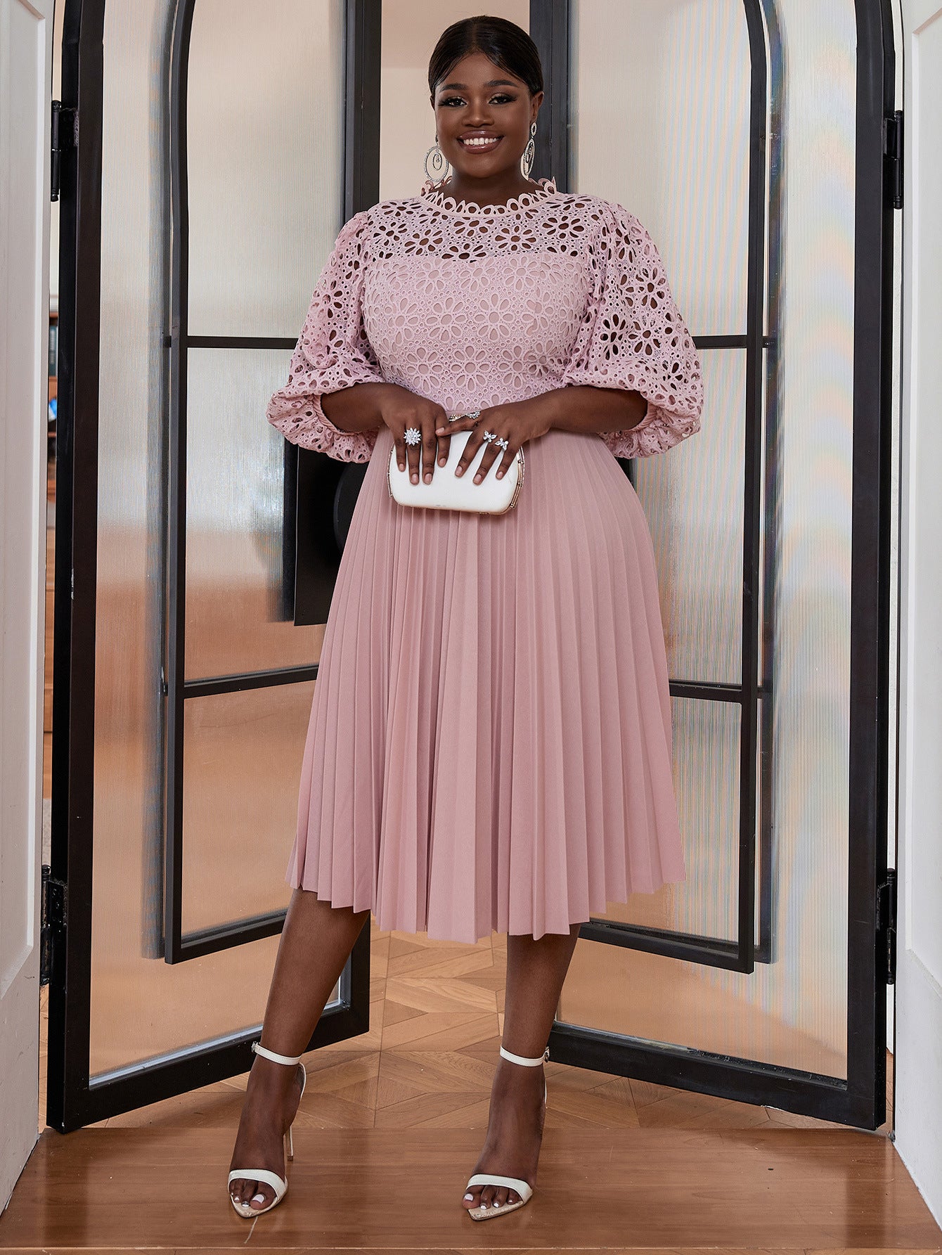 VVZ Solid-Color Open-Front Crocheted Lace Shawl Dress