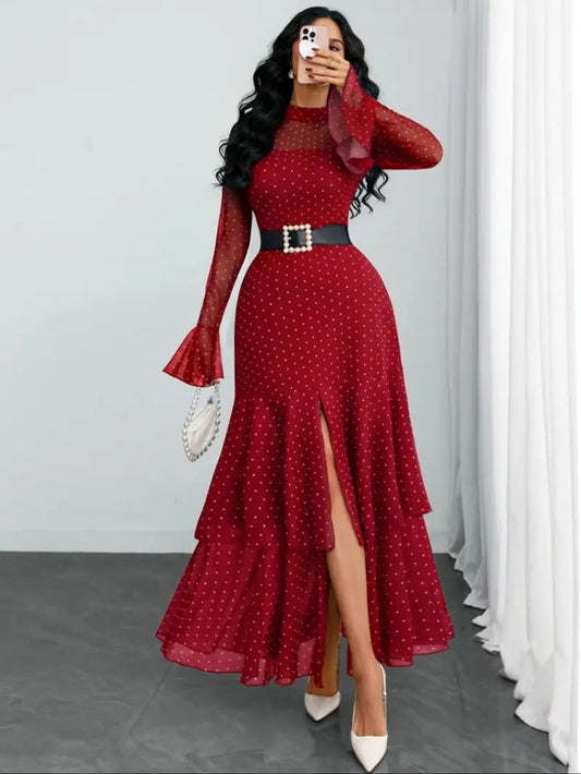 VVZ Women's Long-Sleeve Dress（Belt not included)