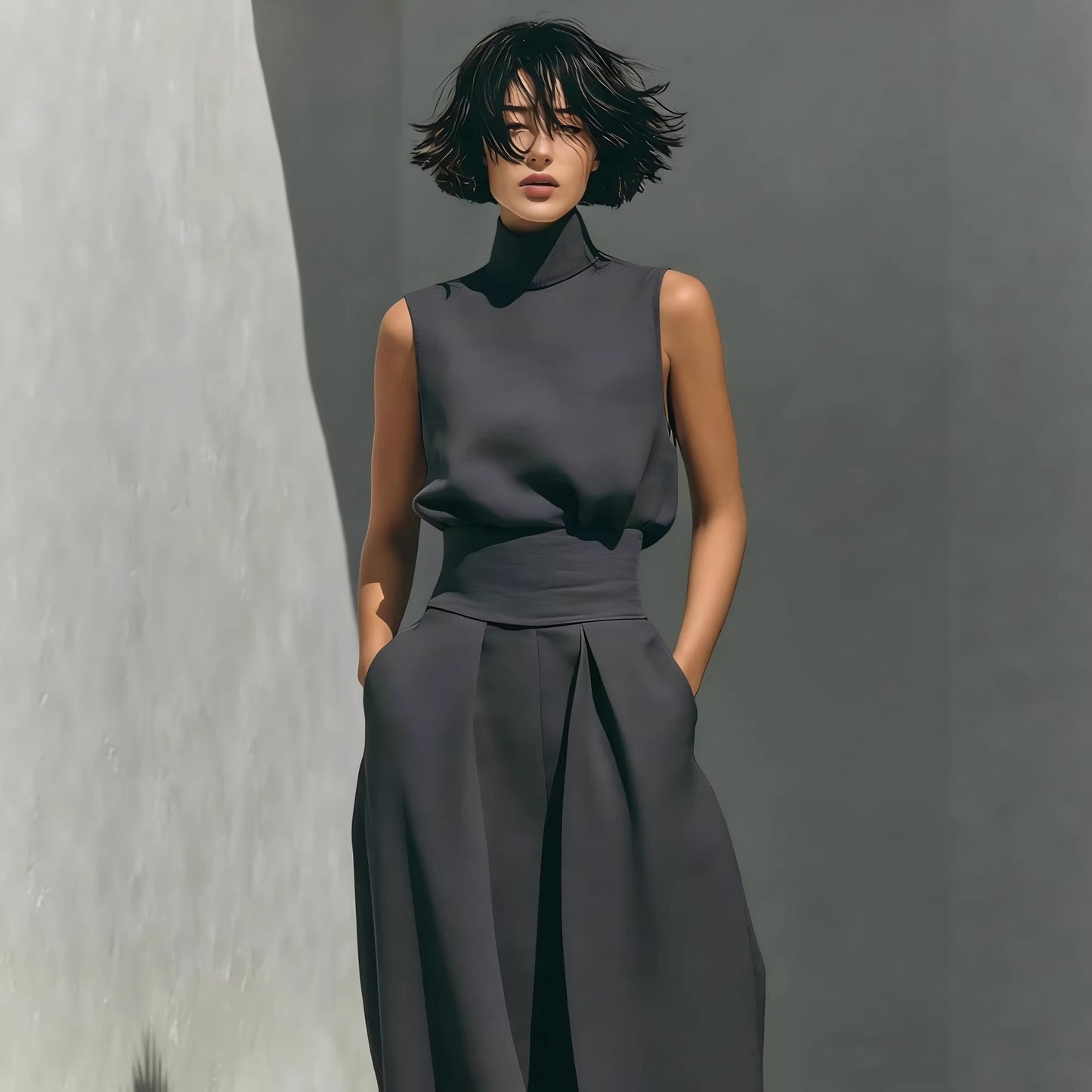VVZ Elegant and stylish solid-color two-piece women's outfit