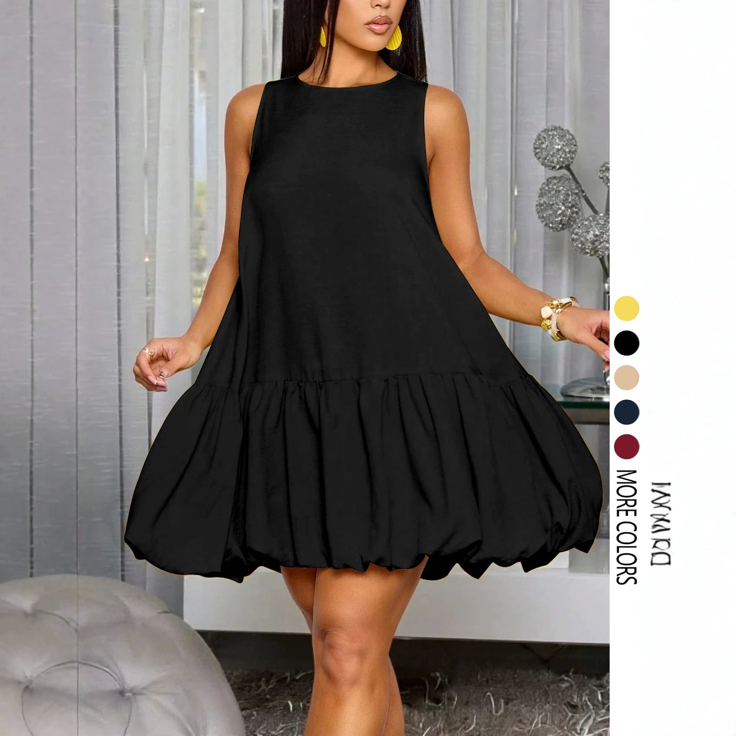 VVZ Sleeveless round-neck puff-sleeve dress