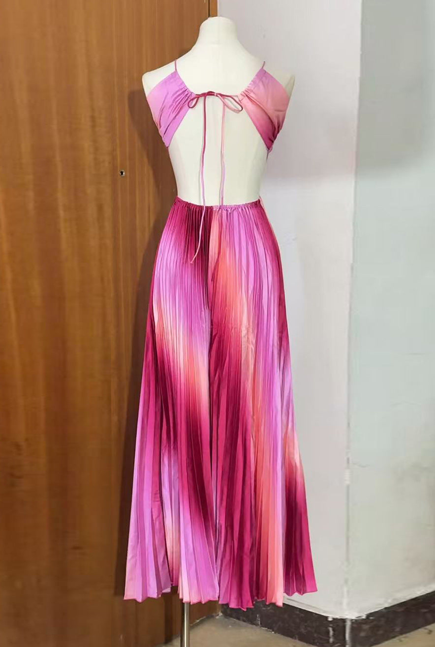 VVZ Pink Ombré Pleated Satin Long Gown