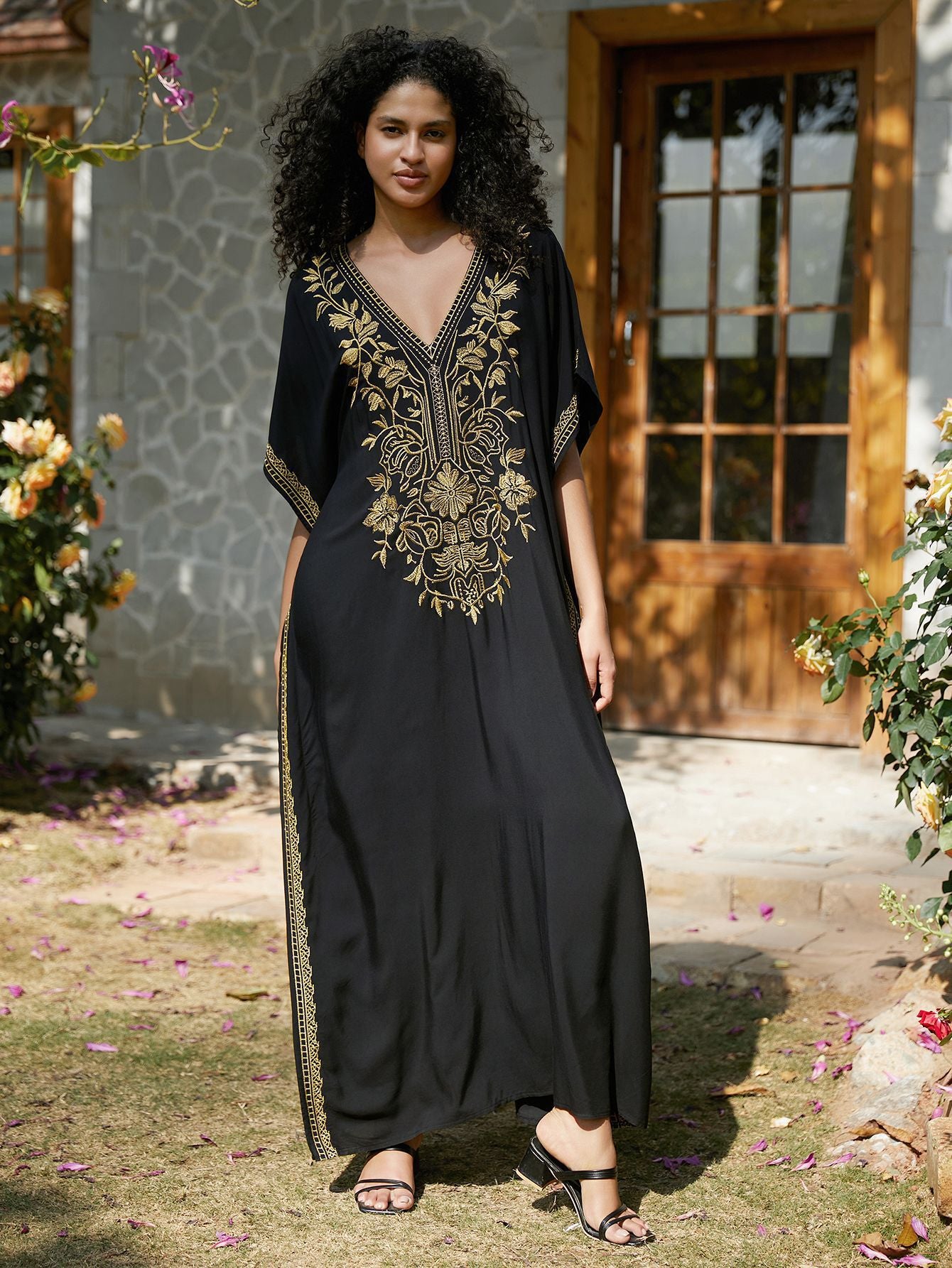 VVZ Elegant Summer V-Neck Half-Sleeve Maxi Dress