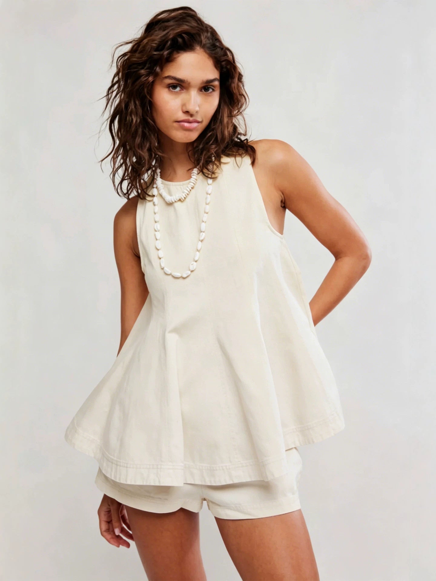 VVZ Casual Loose Sleeveless Denim Shorts Set