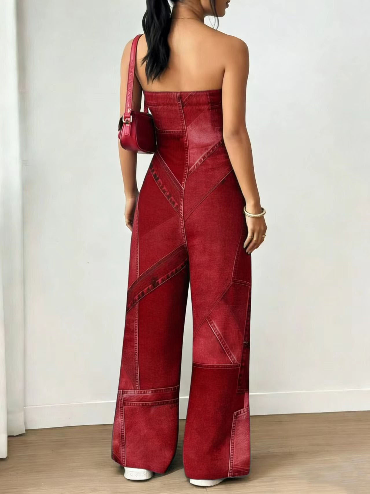 VVZ Trendy Faux-Denim Print Jumpsuit