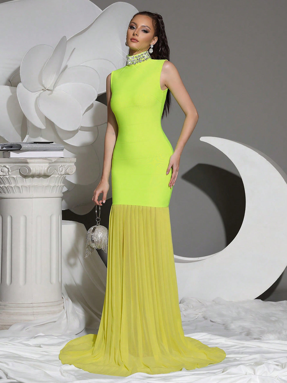 VVZ Women's Long Dress with Mesh Paneling
