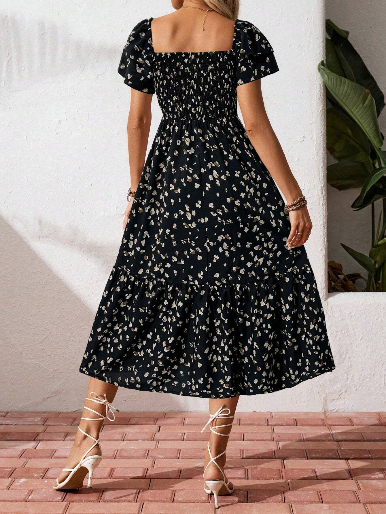 VVZ Women's Casual Printed Ruffle Dress