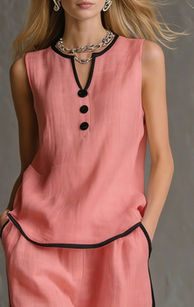VVZ Women's Color-Block Piping V-Neck Loungewear Set
