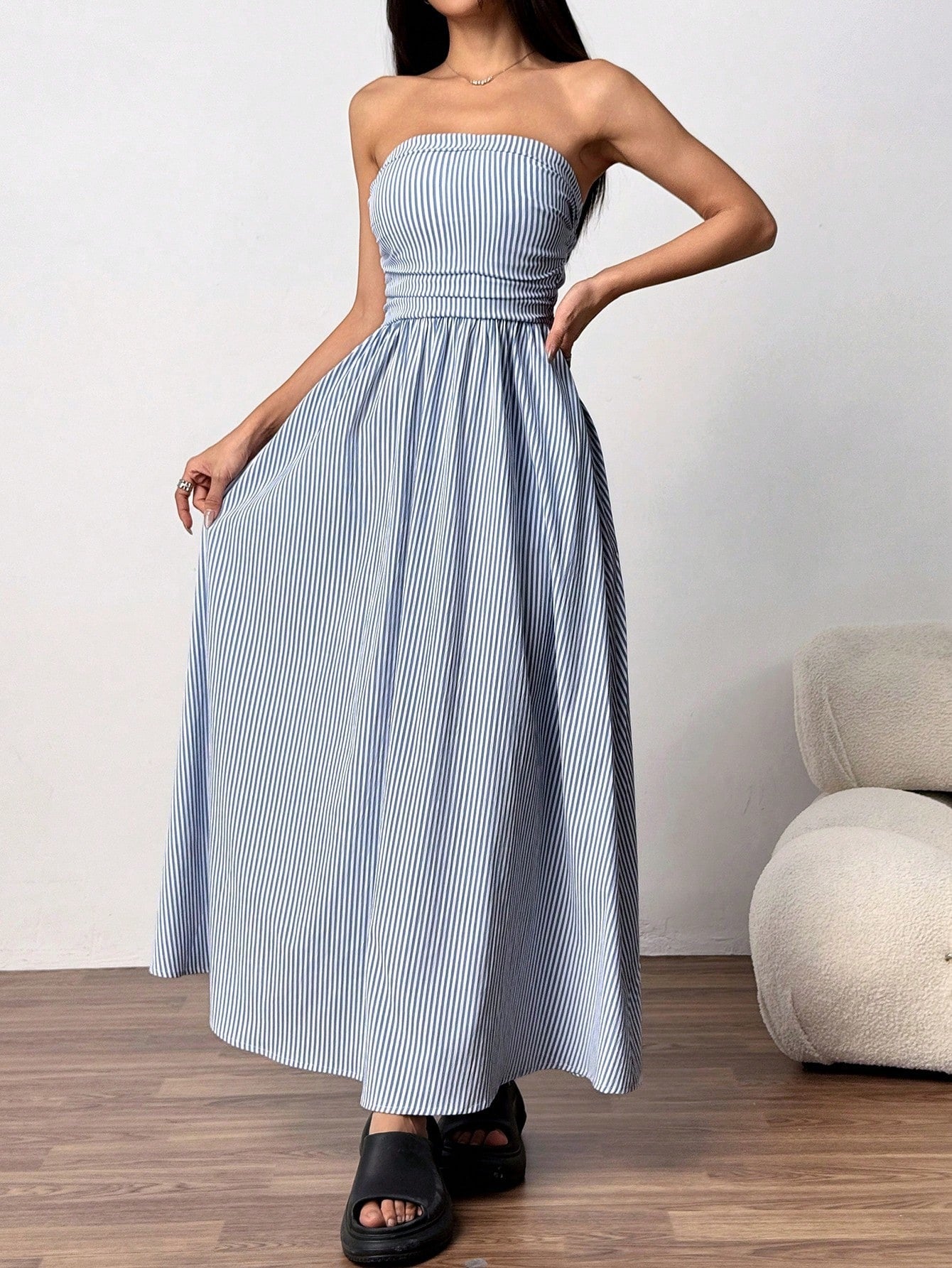 VVZ Women's Striped Strapless Dress