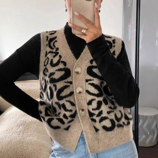 VVZ Women's Leopard Print Sweater Vest
