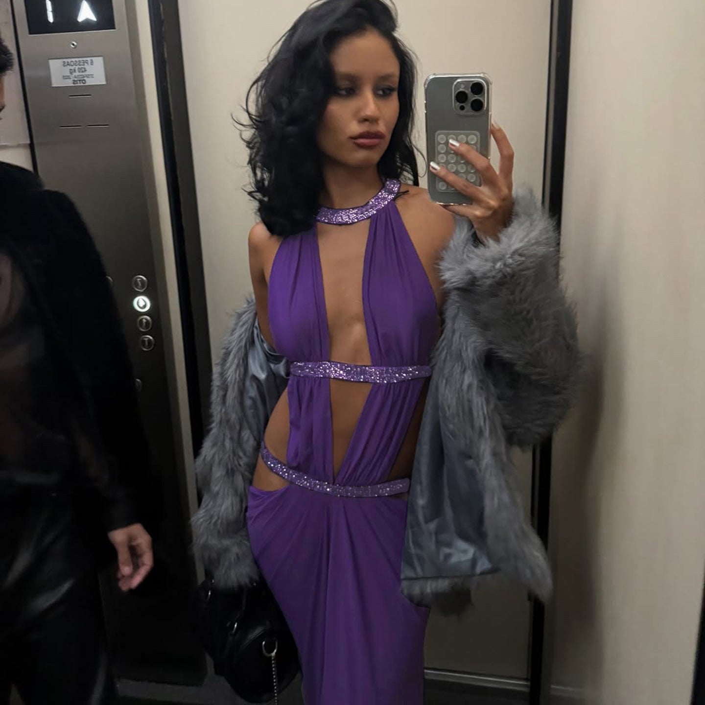 VVZ Sexy Backless Sequin Maxi Dress with Spaghetti Straps