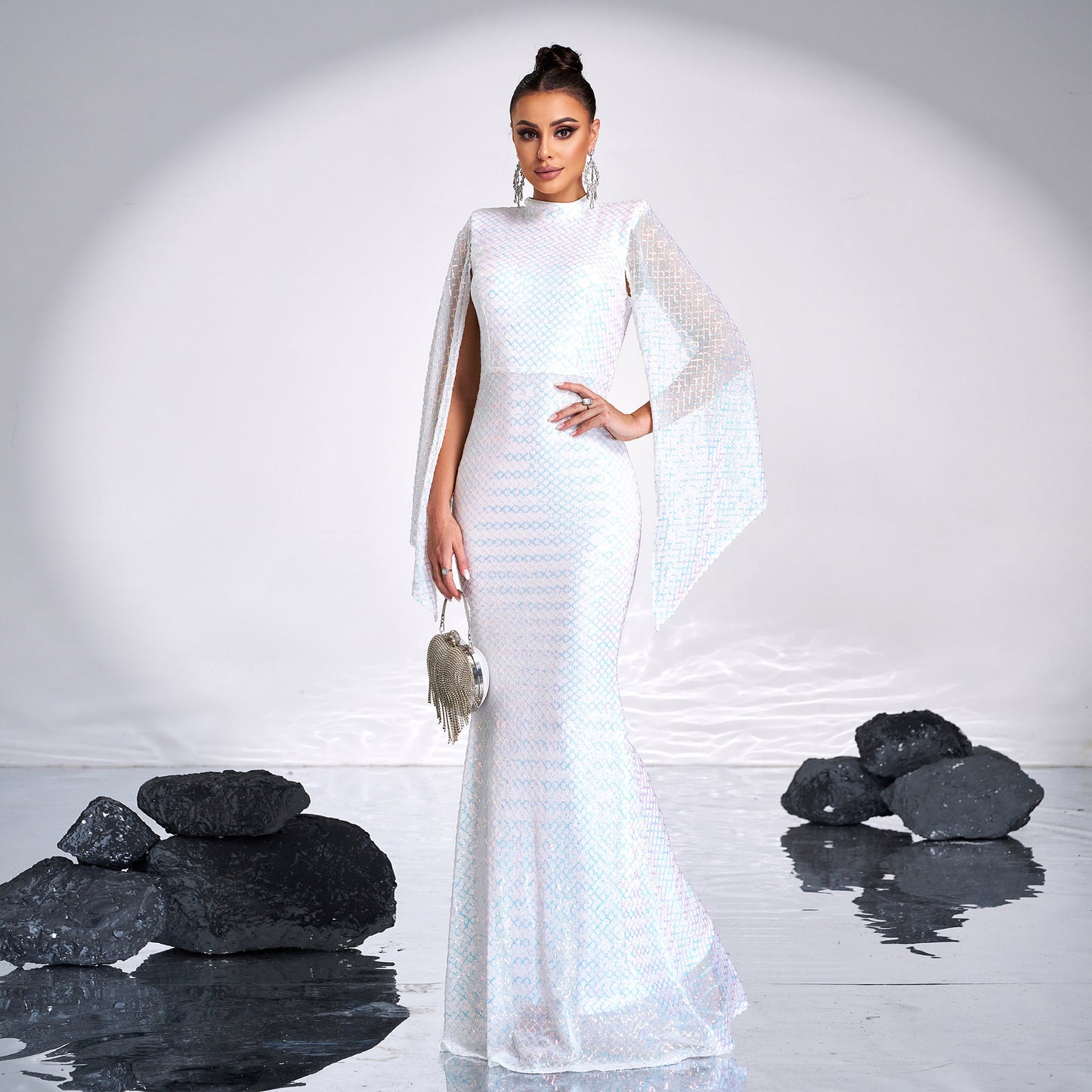VVZ Women's Long-Sleeve Sexy Long Evening Gown