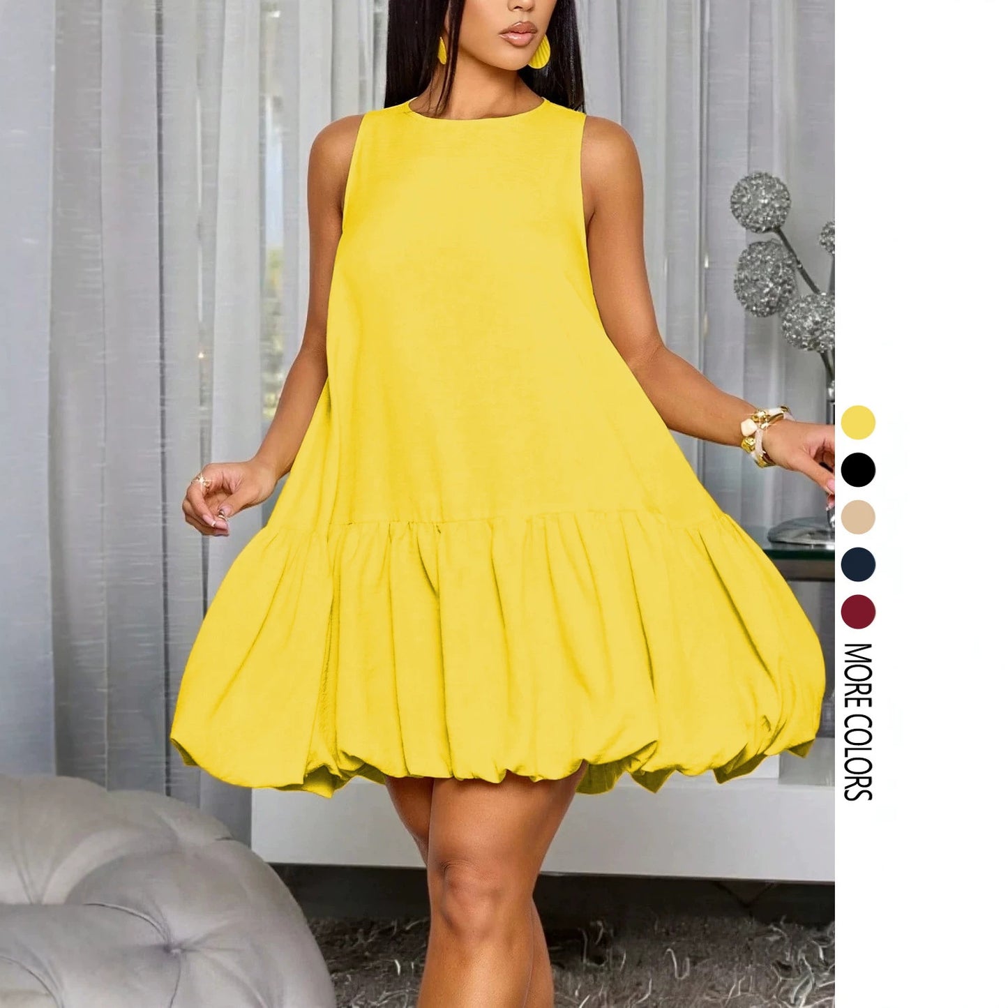 VVZ Sleeveless round-neck puff-sleeve dress