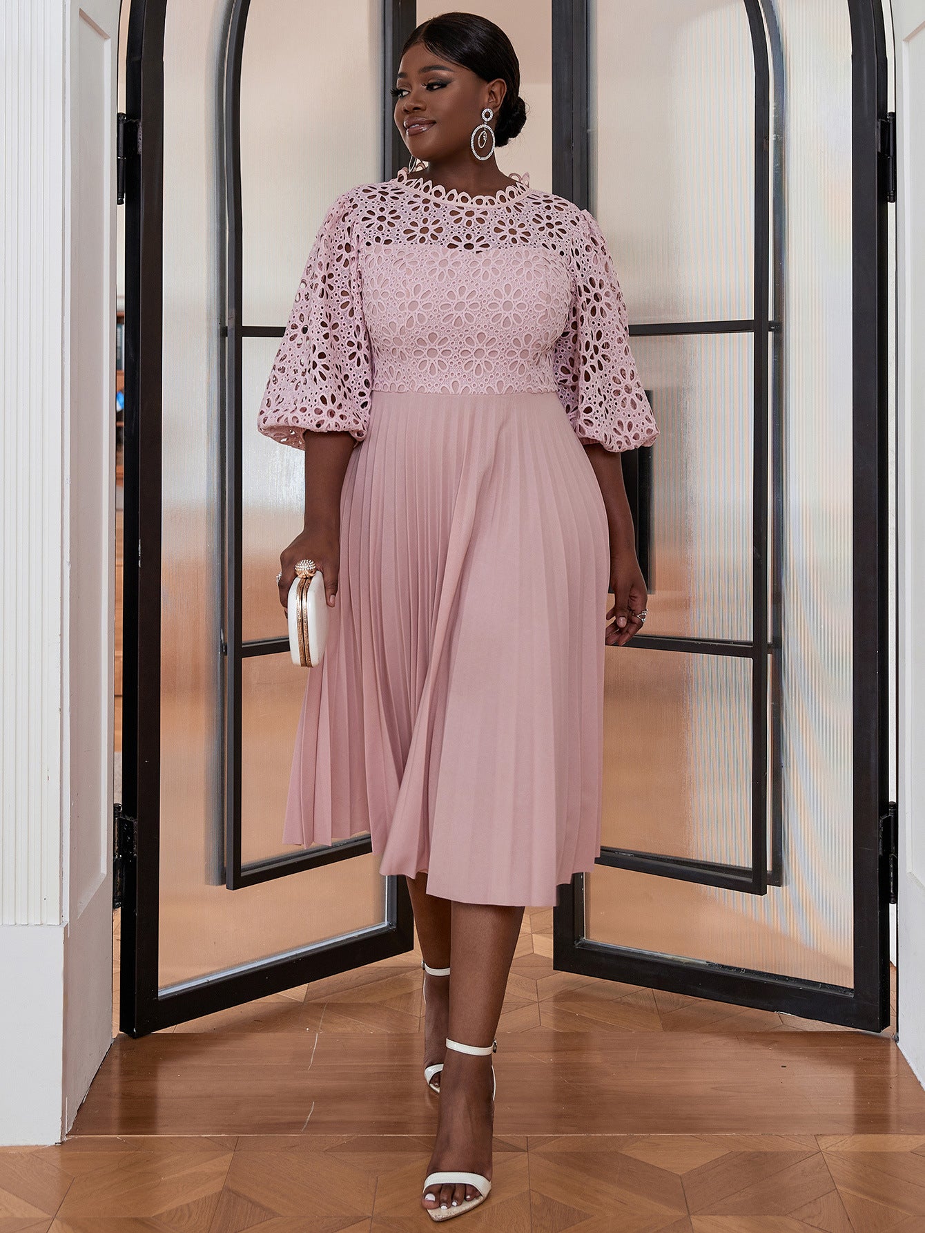 VVZ Solid-Color Open-Front Crocheted Lace Shawl Dress