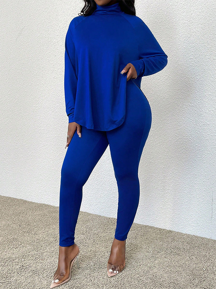 VVZ Women's solid color raglan sleeve top and slim-fit trousers two-piece set
