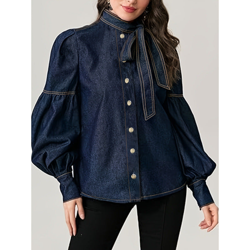 VVZ Women's Printed Tie-Neck Blouse