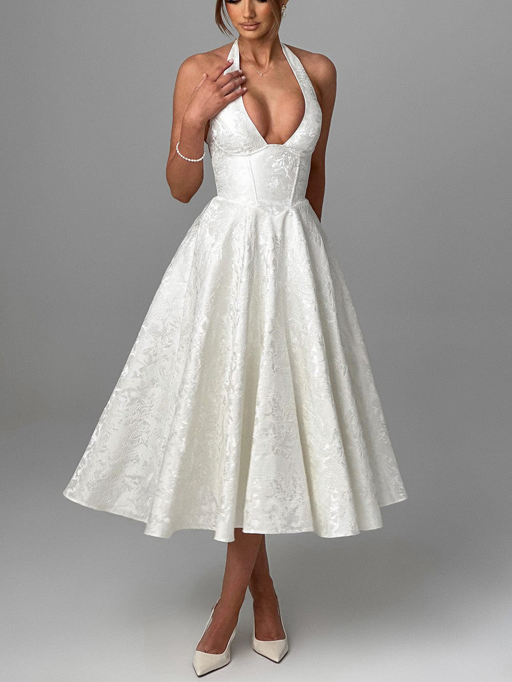 VVZ V-Neck Halter Jacquard Dress