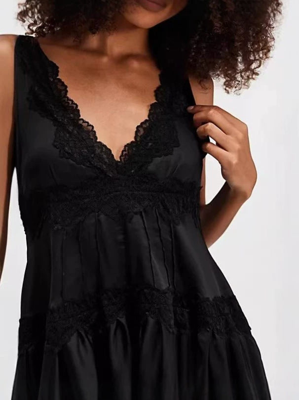 VVZ Boho-style lace-panel camisole mini dress