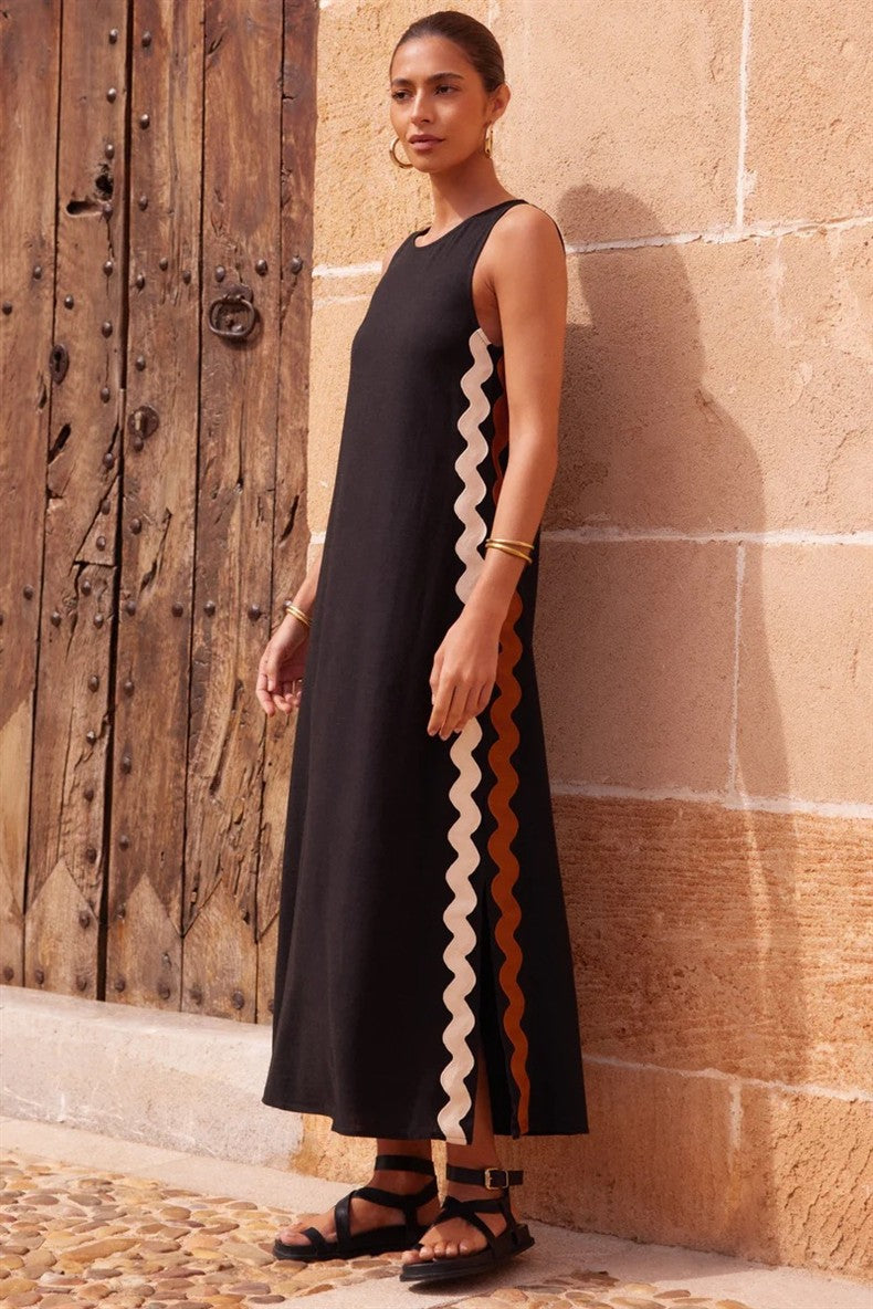 VVZ Casual Sleeveless Deep V-Neck Maxi Dress