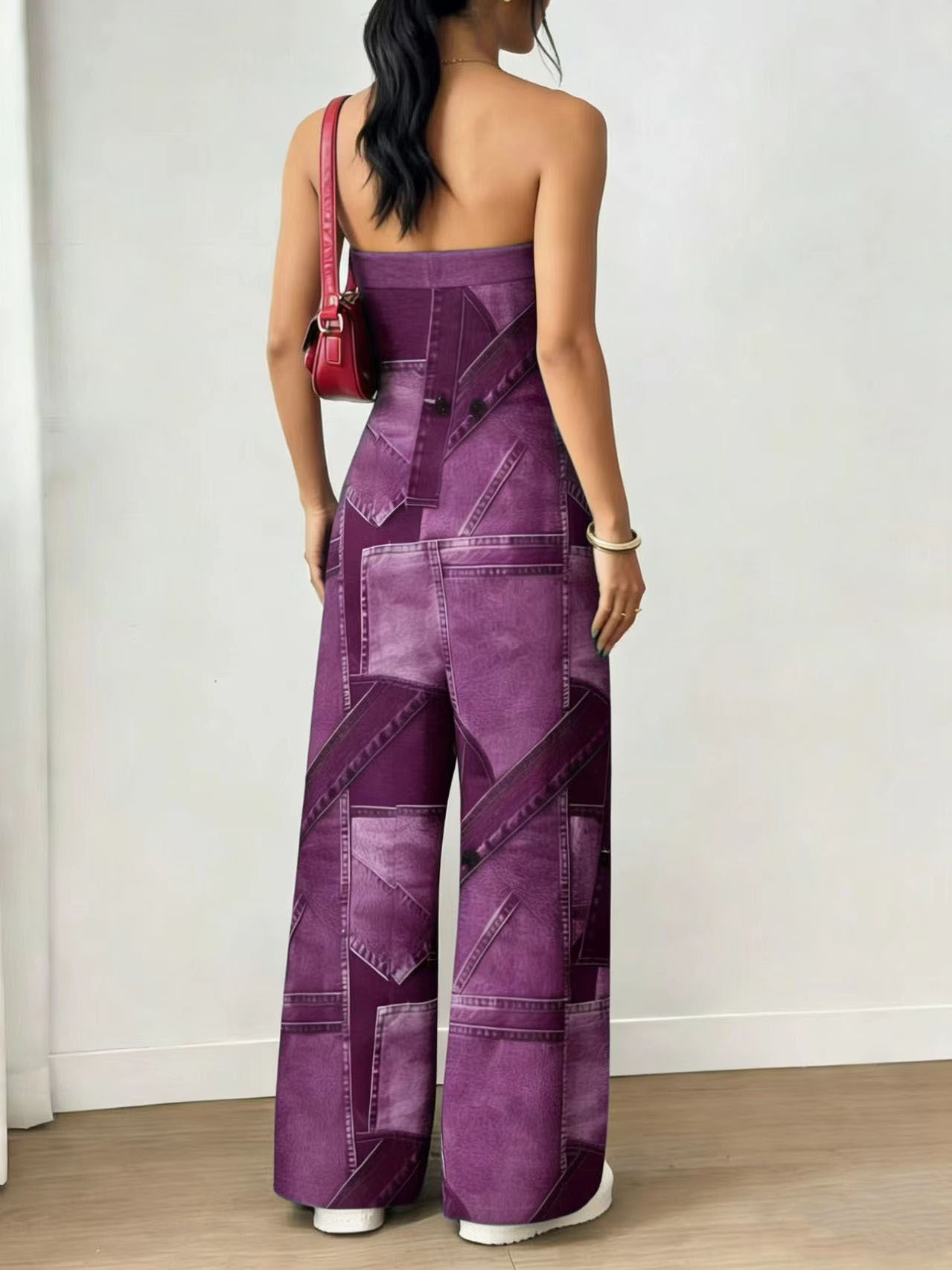 VVZ Trendy Faux-Denim Print Jumpsuit