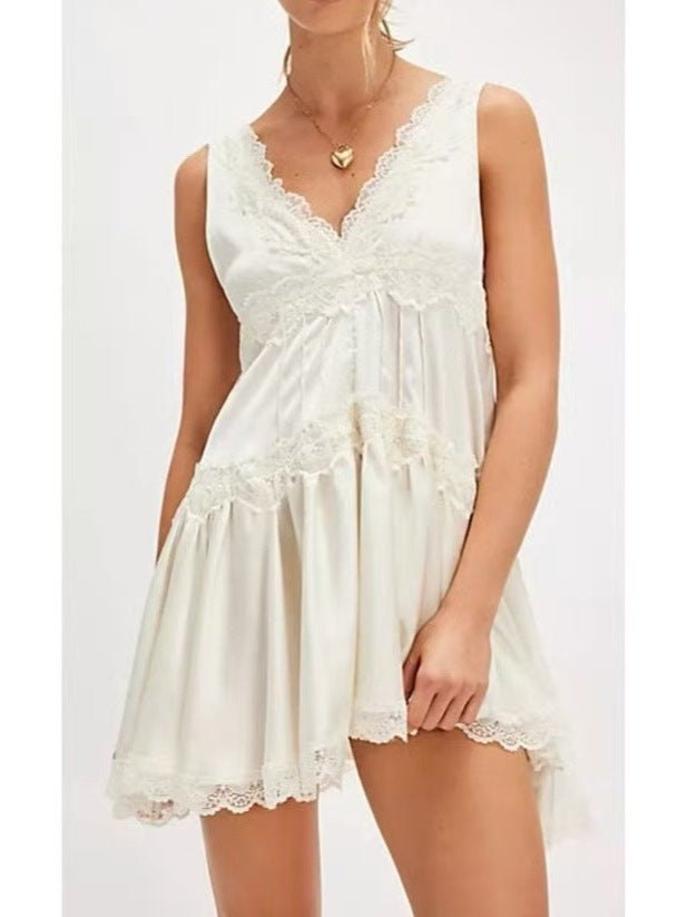 VVZ Boho-style lace-panel camisole mini dress