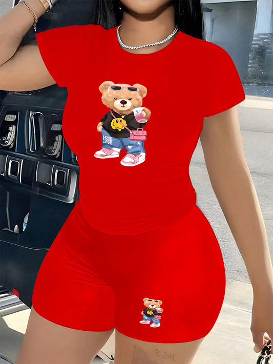 VVZ Women's  Round Neck T-shirt & Skinny Shorts Set