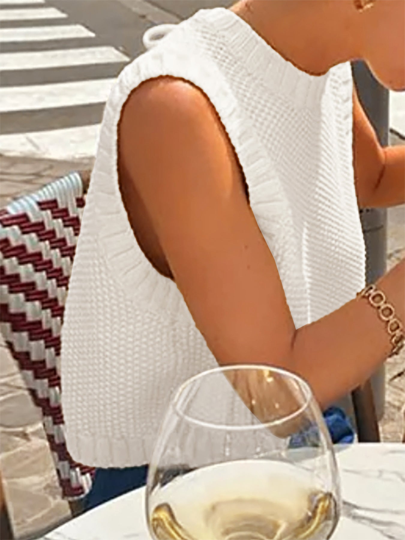 VVZ Women's Solid-Color Sweater Vest with Back Slit and Tie Detail