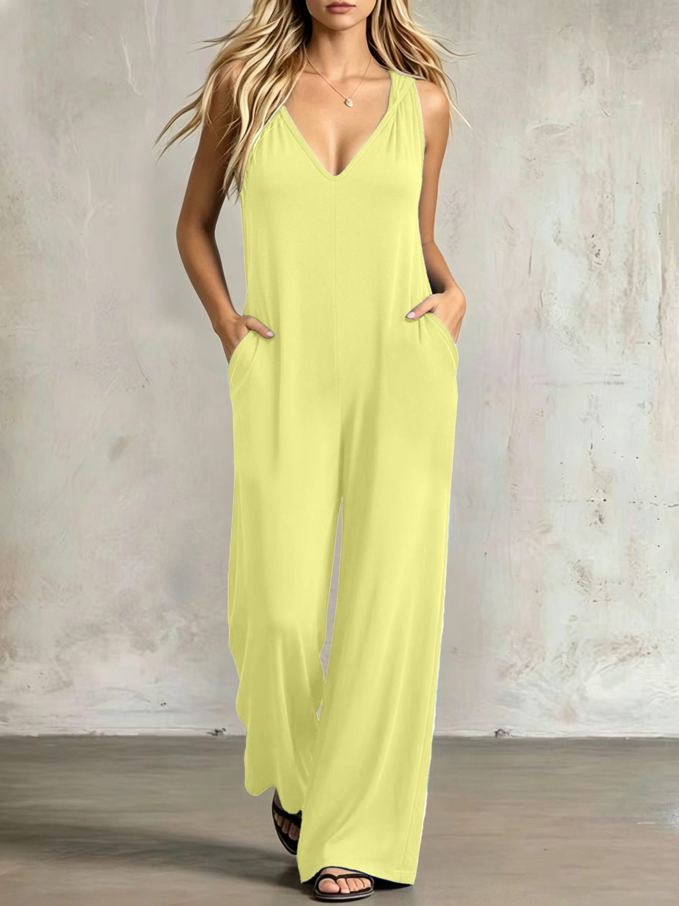 VVZ Women's Plus-Size Minimalist V-Neck Jumpsuit