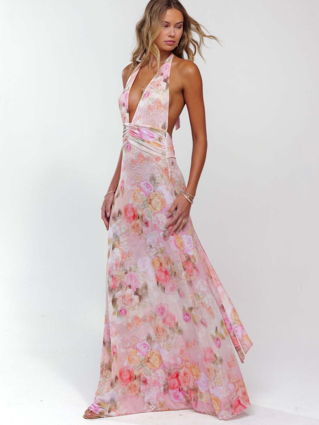 VVZ Backless Bodycon Printed Halter Dress