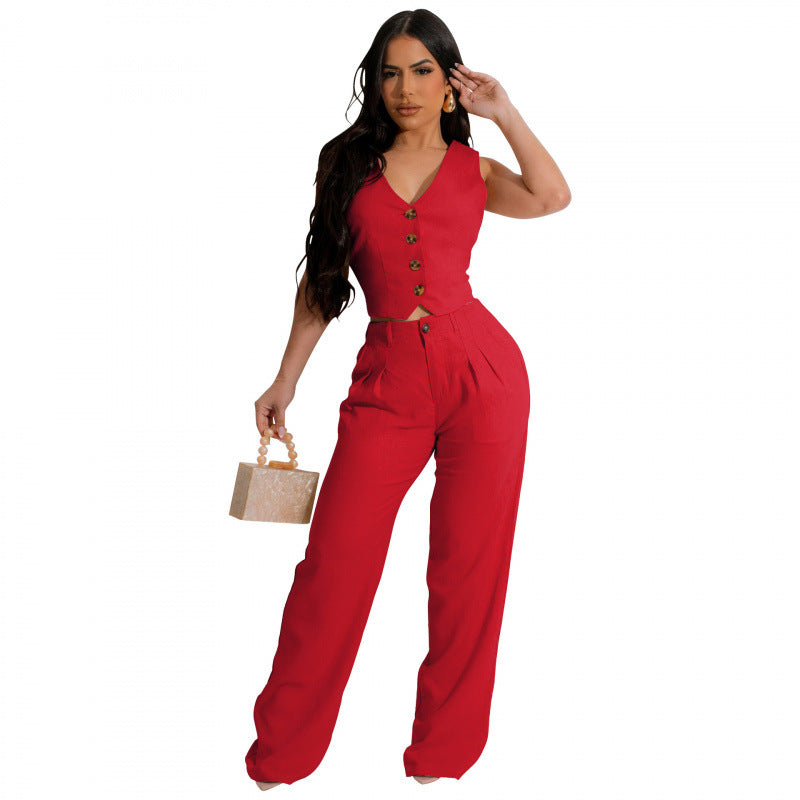 VVZ Women's fitted cropped tank top and high-waisted trousers