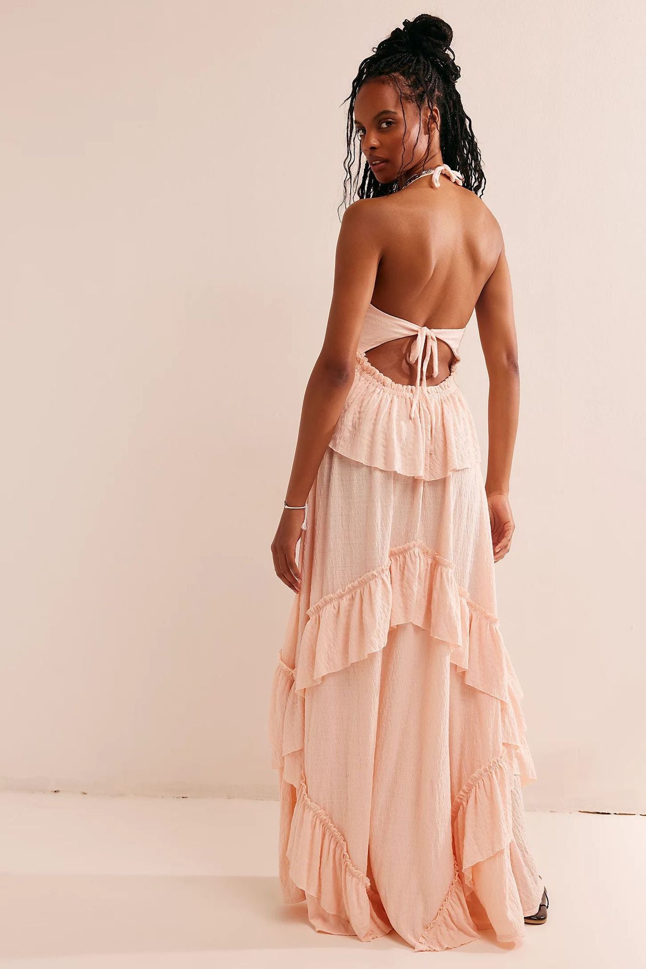 VVZ Women's Halter-Neck Ruffled Maxi Dress