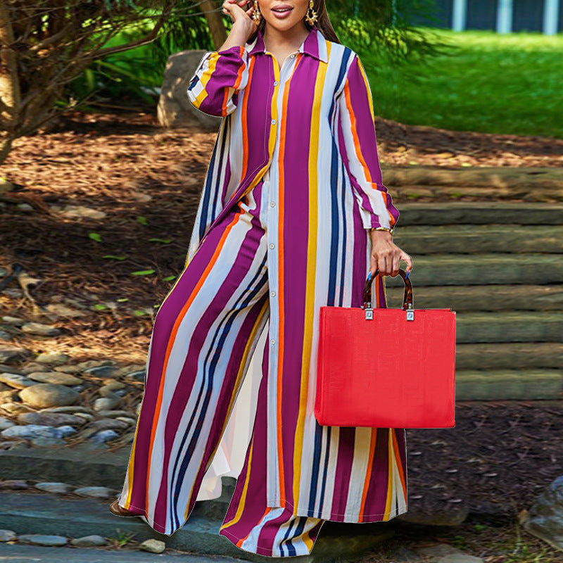 VVZ Long-Sleeve Shirt and High-Waisted Wide-Leg Pants