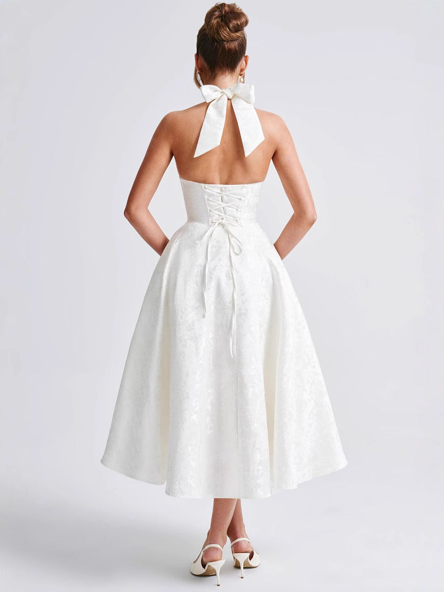 VVZ V-Neck Halter Jacquard Dress