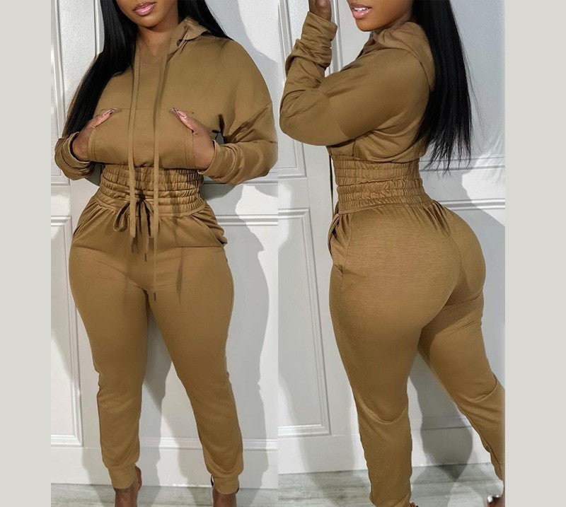 VVZ Women's Shirred Waist Tracksuit Set