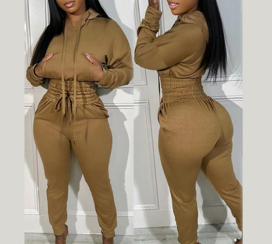 VVZ Women's Shirred Waist Tracksuit Set