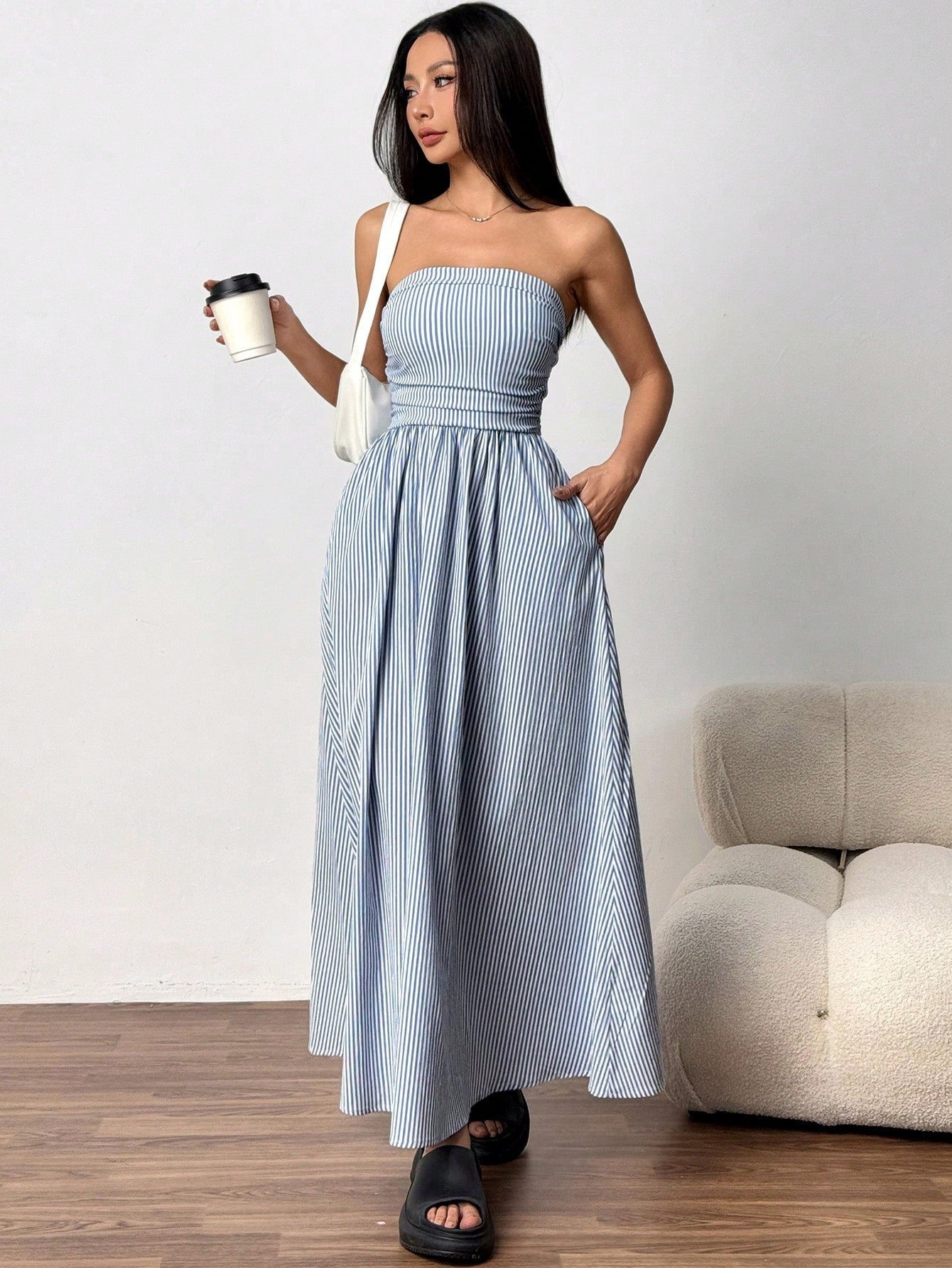 VVZ Women's Striped Strapless Dress