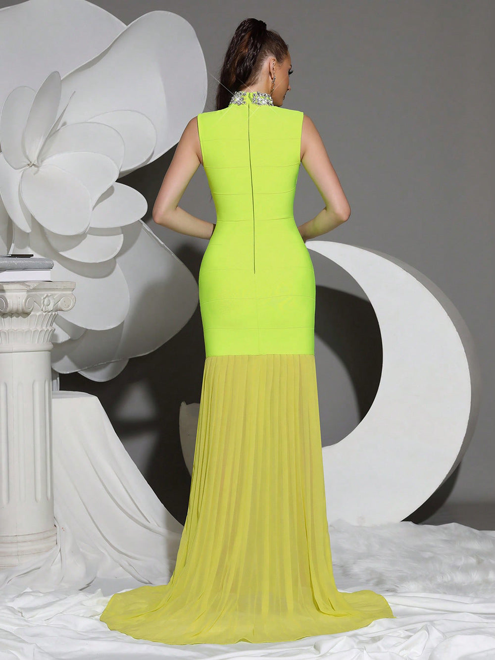 VVZ Women's Long Dress with Mesh Paneling