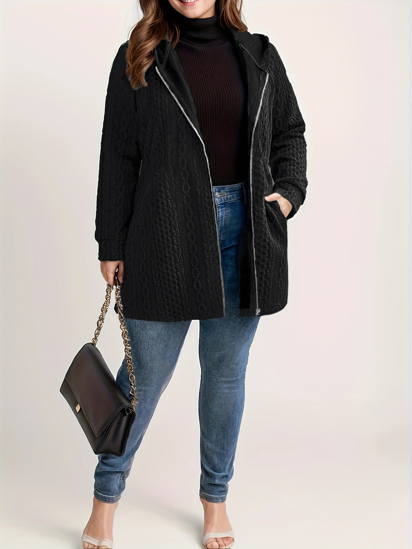 VVZ Plus Size Women's Solid Color Pocket Coat