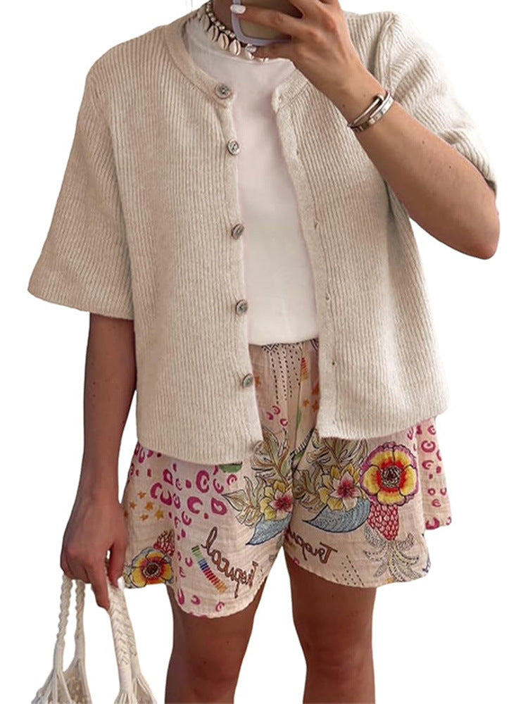 VVZ Women's Short-Sleeve Cardigan Sweater