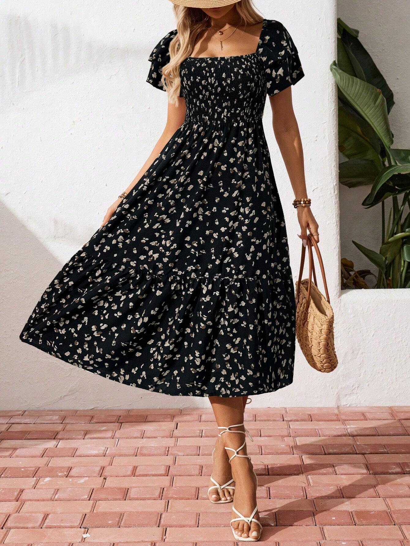 VVZ Women's Casual Printed Ruffle Dress