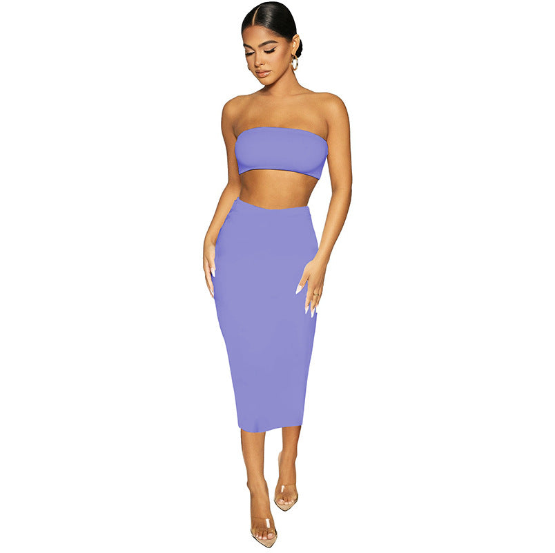 VVZ Women's 2 Counts Solid Backless Crop Tube Top