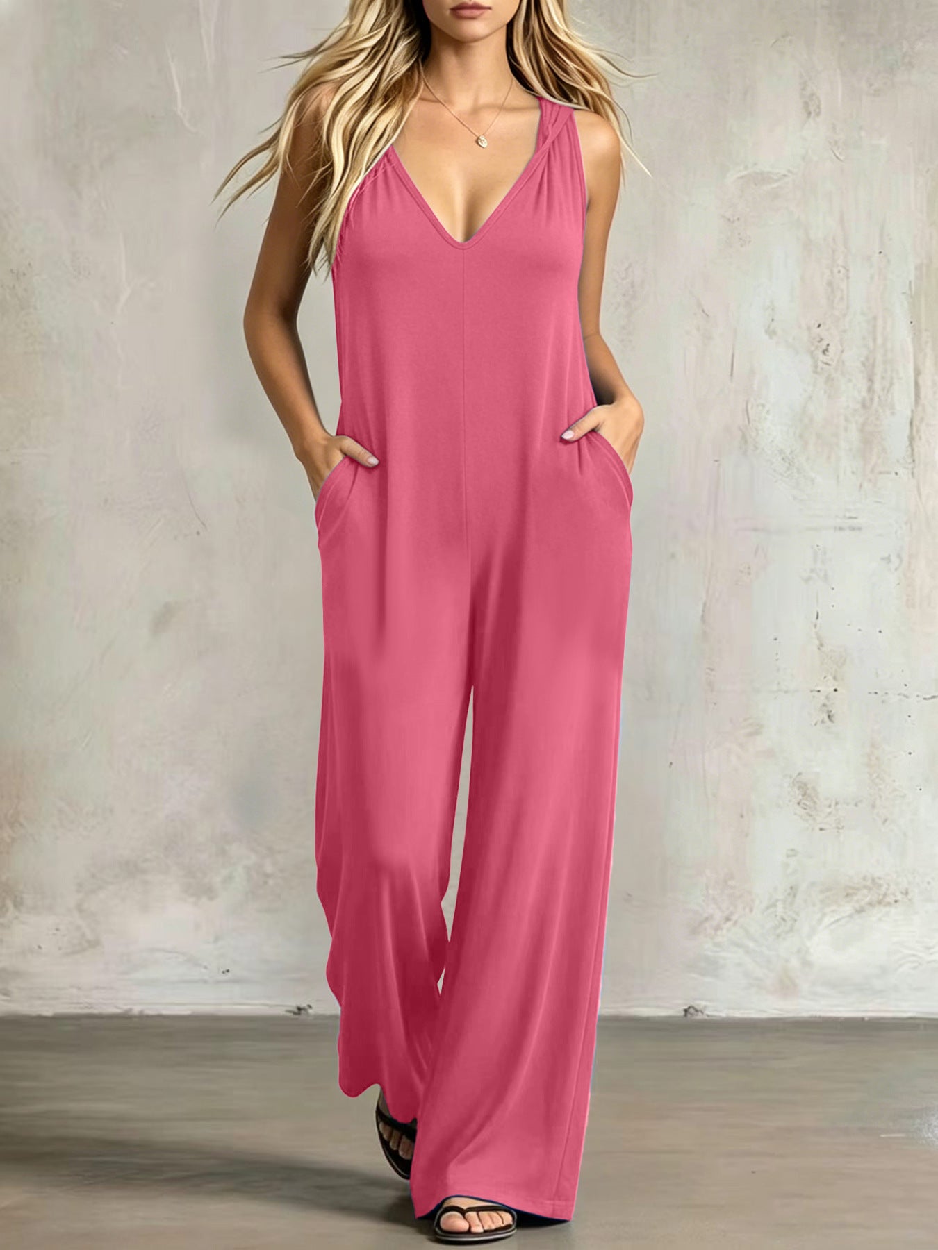 VVZ Women's Plus-Size Minimalist V-Neck Jumpsuit