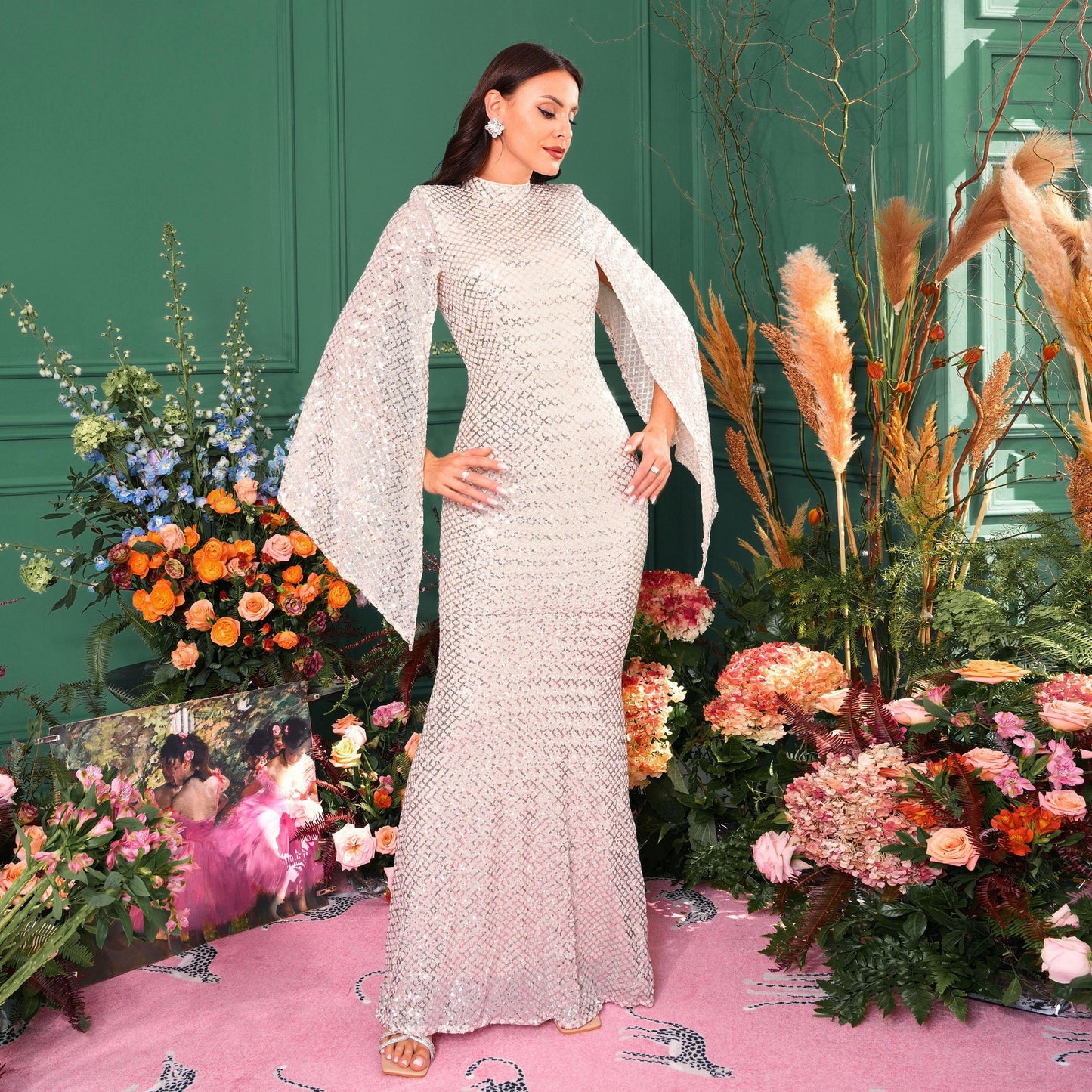 VVZ Women's Long-Sleeve Sexy Long Evening Gown