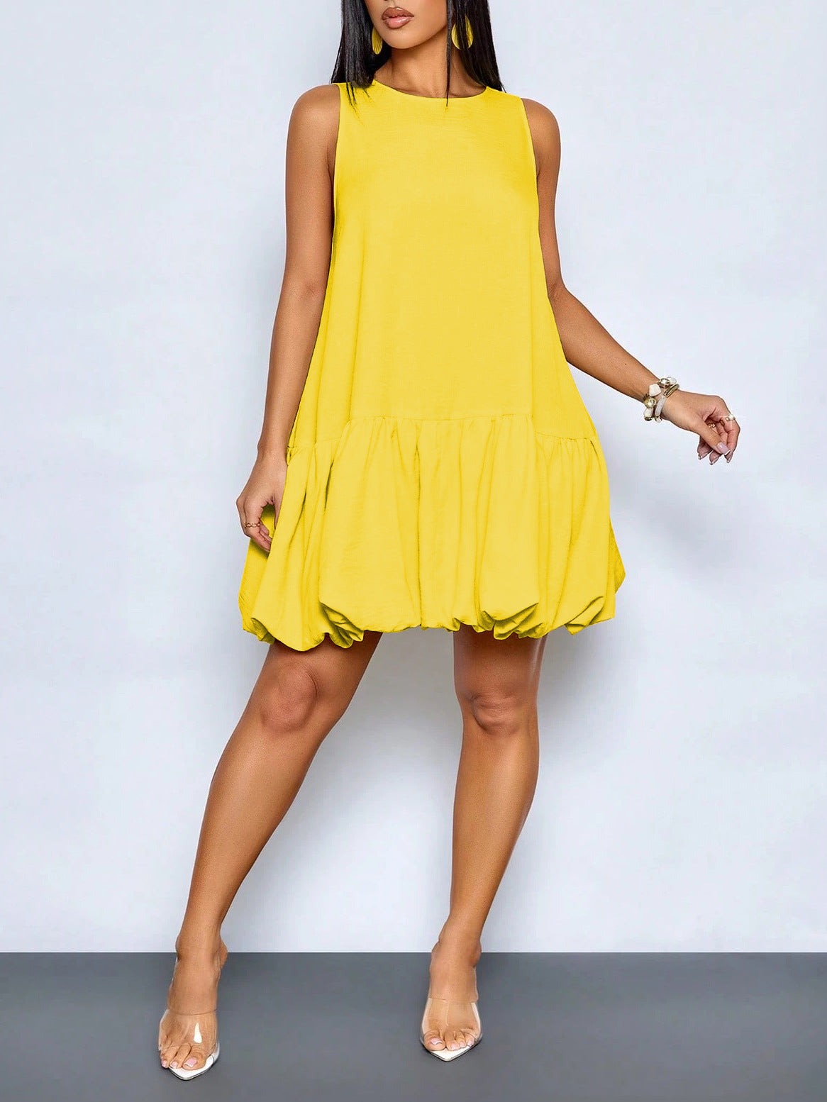 VVZ Sleeveless round-neck puff-sleeve dress