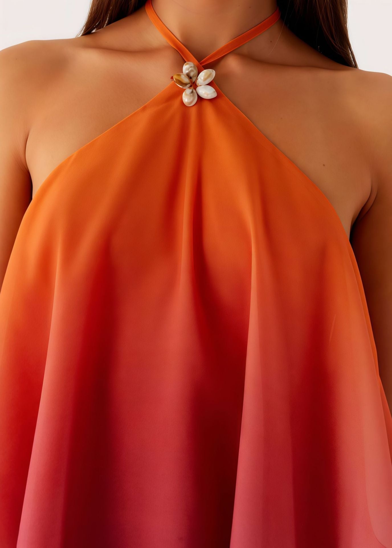 VVZ Loose-Fit Mesh Halter Dress with Gradient Color