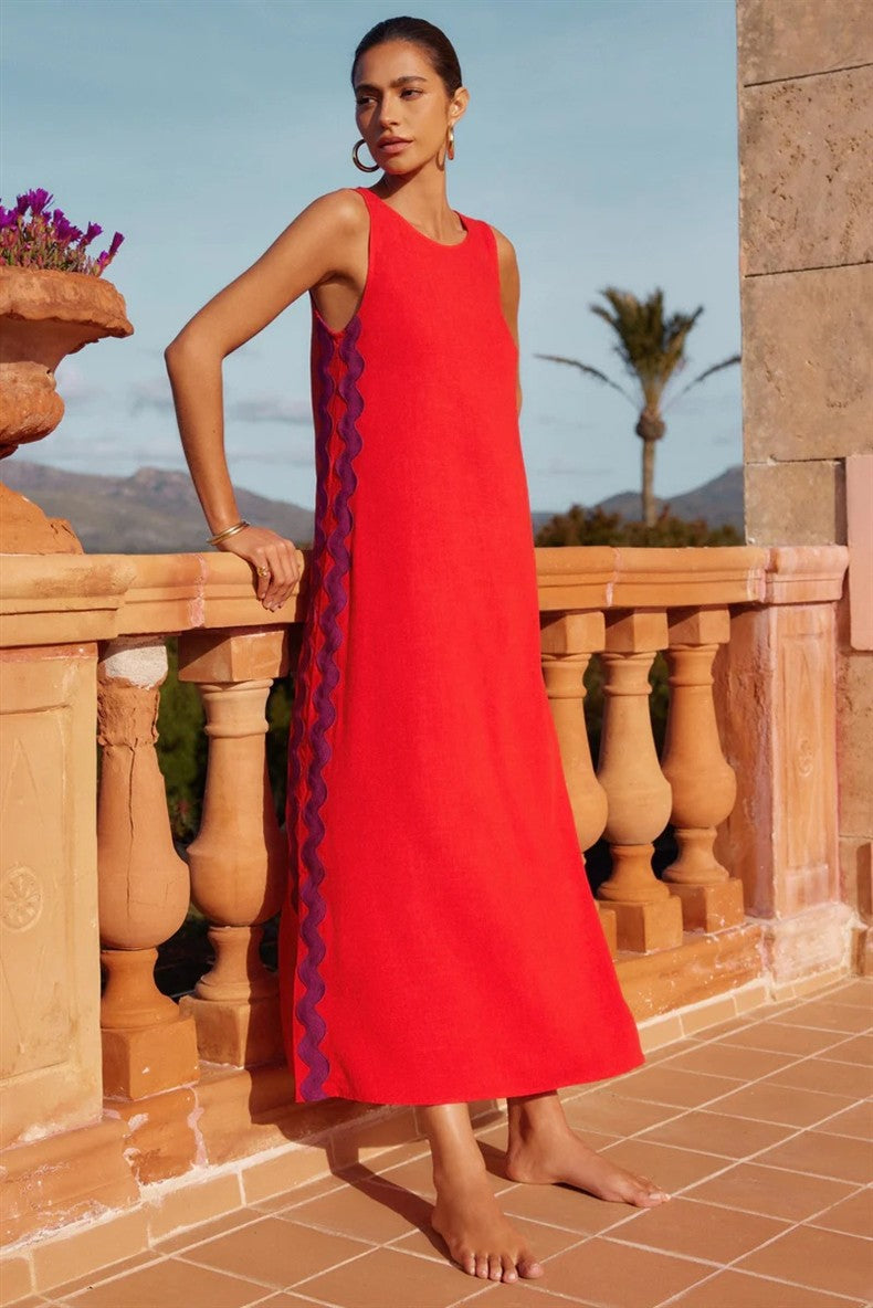 VVZ Casual Sleeveless Deep V-Neck Maxi Dress