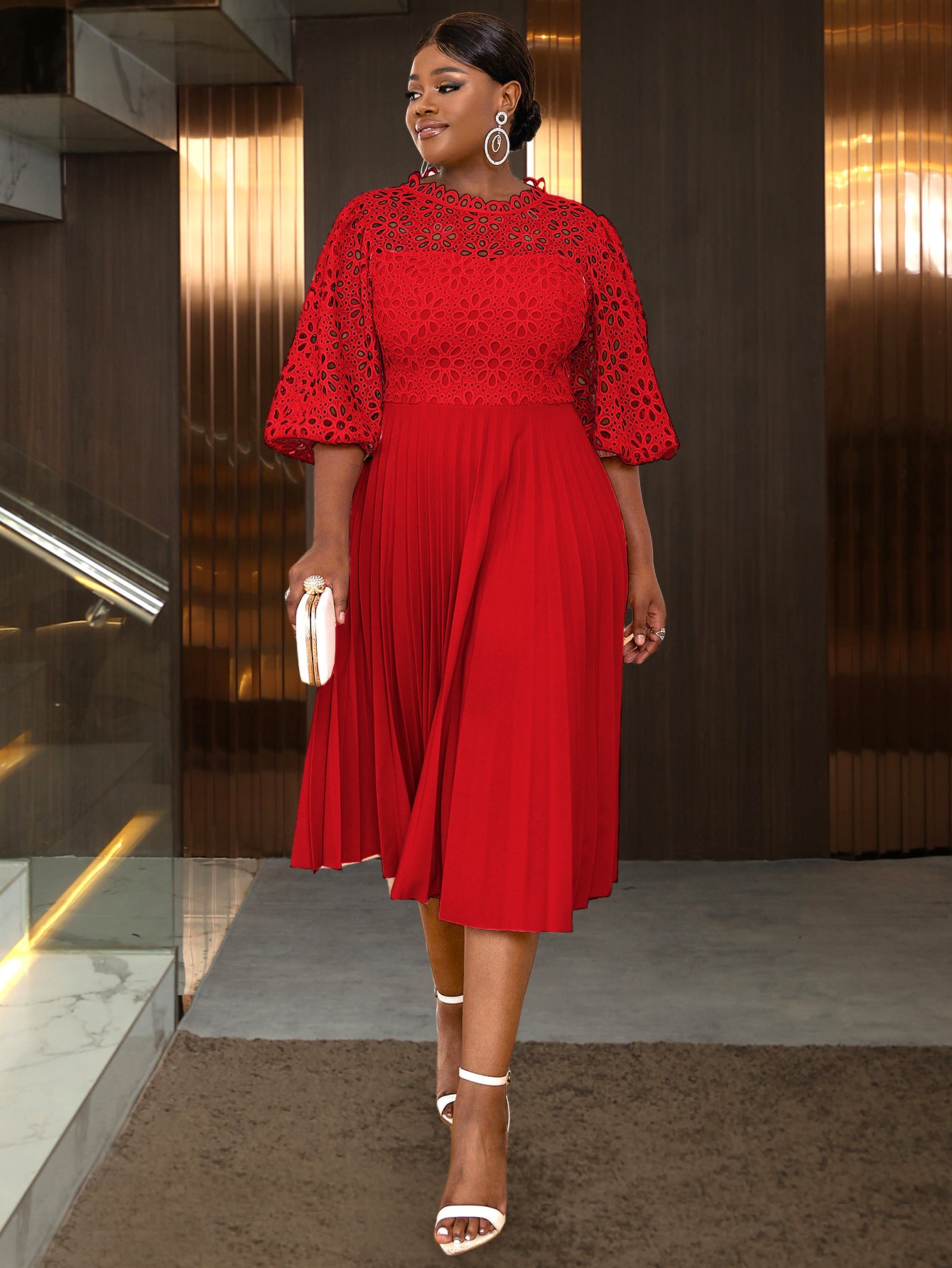 VVZ Solid-Color Open-Front Crocheted Lace Shawl Dress