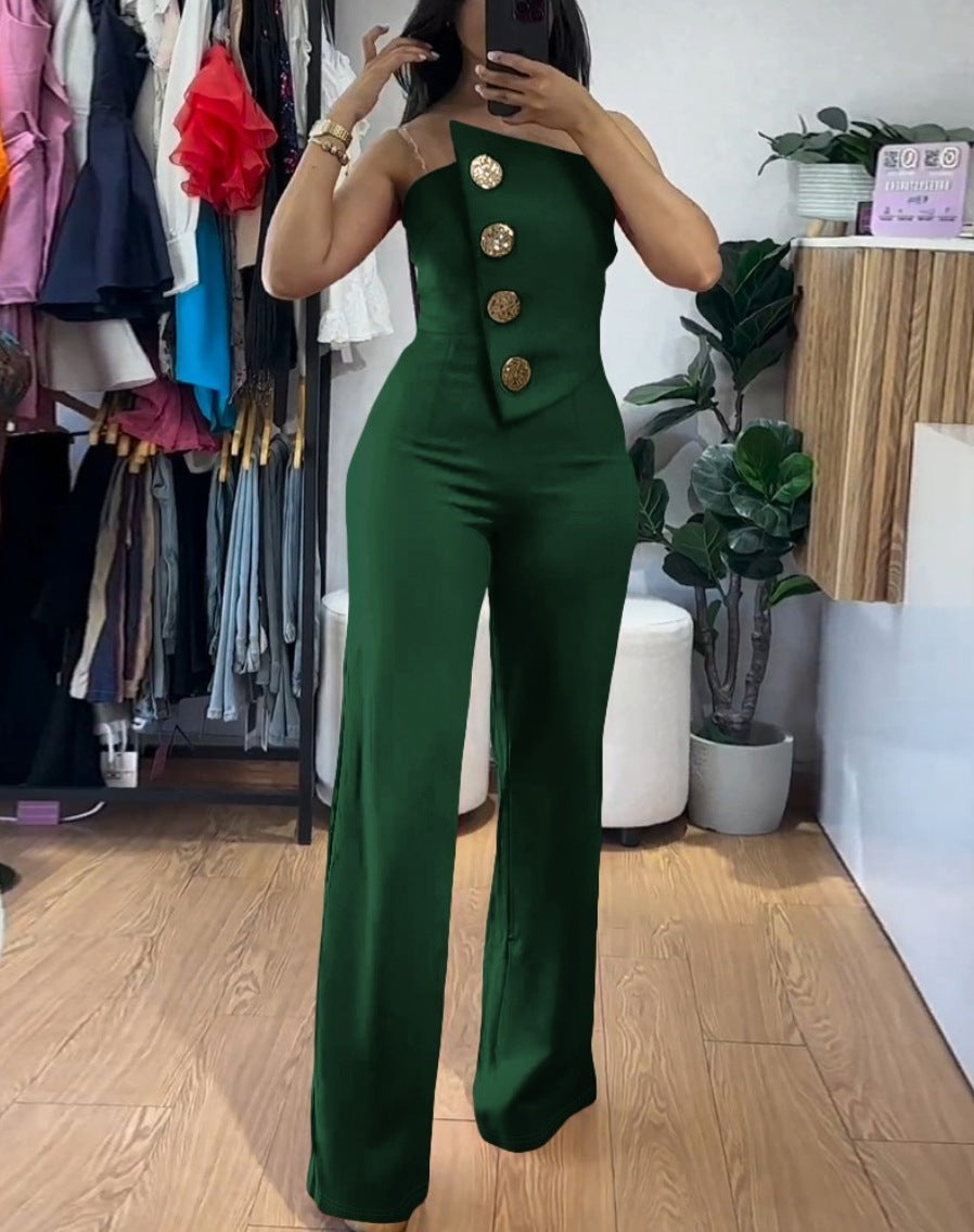 VVZ Women's Sexy Strapless Flared Jumpsuit
